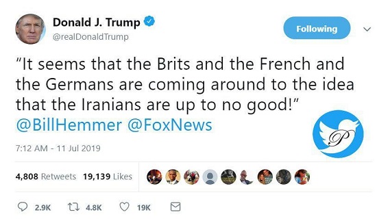 ترامپ جمله مجری فاکس‌نیوز علیه ایران را توئیت کرد